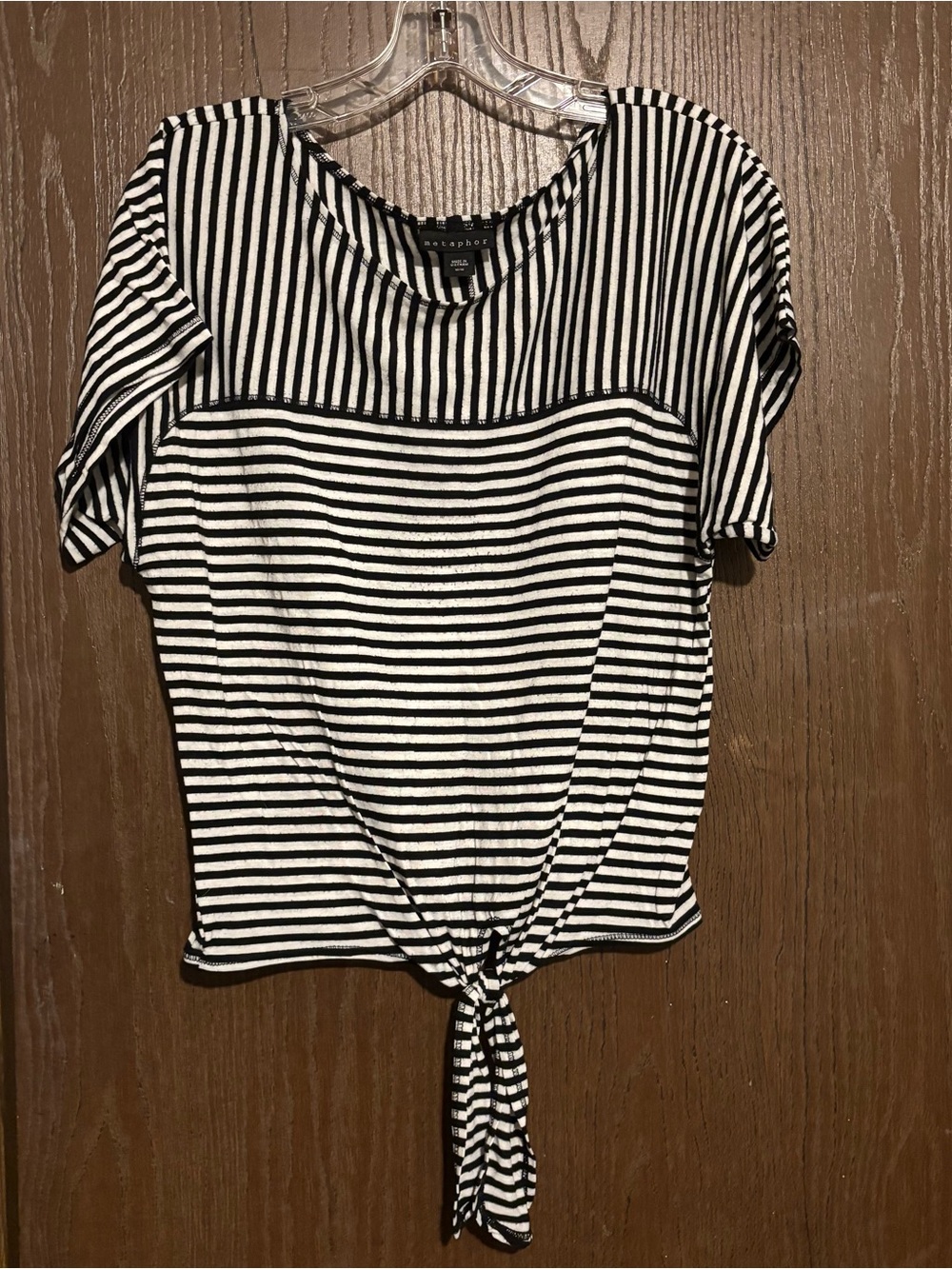 Metaphor Black and White Striped Tie-Front Top